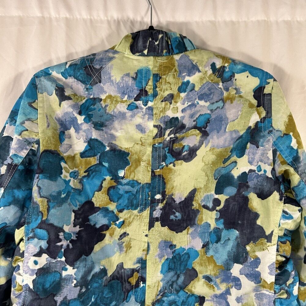 Coldwater Creek Jacket Women's 12 Blue Floral Linen Blend Button Up - Picture 8 of 9